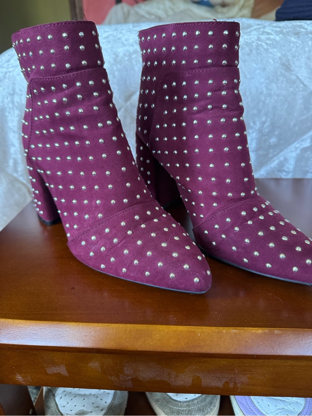 Women's Studded Burgundy Suede Ankle Boots